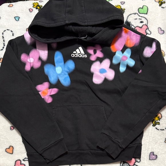 Adidas Kids Black Hoodie with Multicolor Floral Accents - Picture 1 of 4